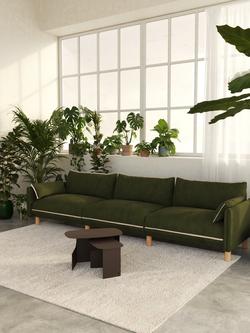 Cozmo Cozy 5 Seater Sofa, Dark Green Velvet Natural Piping - view 2, Dark Green Velvet Natural Piping
