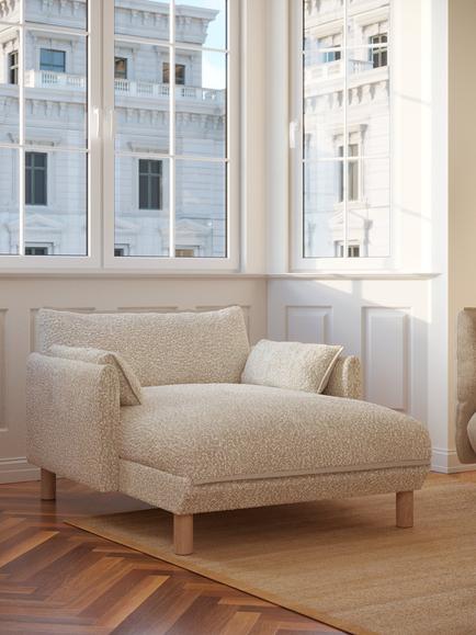 Cozmo Cosy 1.5 Seater Chaise Snuggler, Ecru Boucle Natural Piping - view 2, Ecru Boucle Nat Pipn