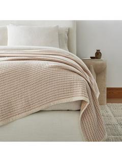 west elm Striped Cotton Blanket, King, Almond
