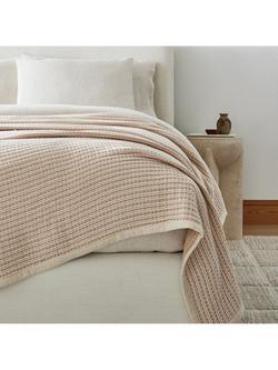 west elm Striped Cotton Blanket, Super King, Almond