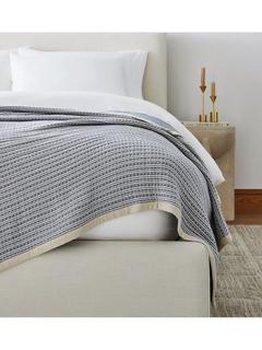 west elm Striped Cotton Blanket, Super King, Blue/Multi