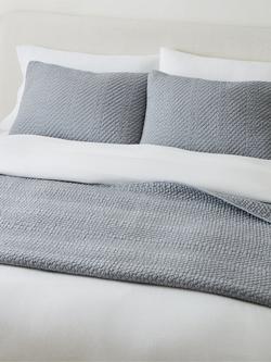 west elm Reflections Cotton Matelasse Bedspread, Super King - view 2, Mid Blue