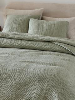 west elm Reflections Cotton Matelasse Bedspread, Super King, Light Green