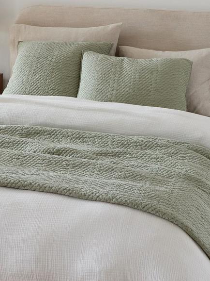 west elm Reflections Cotton Matelasse Bedspread, Super King - view 2, Light Green