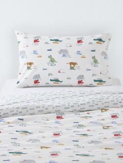 John Lewis Kids' Animal Transport Duvet Cover and Pillowcase Set, Multi, White