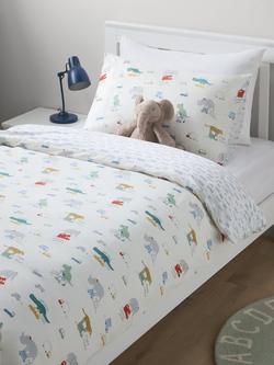 John Lewis Kids' Animal Transport Duvet Cover and Pillowcase Set, Multi - view 2, White