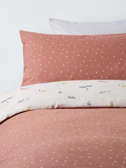 John Lewis Kids' Celestial Safari Pure Cotton Reversible Duvet Cover and Pillowcase Set, Multi, Pink