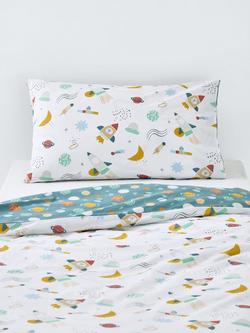 John Lewis Kids' Space Duvet Cover and Pillowcase Set, Multi, White