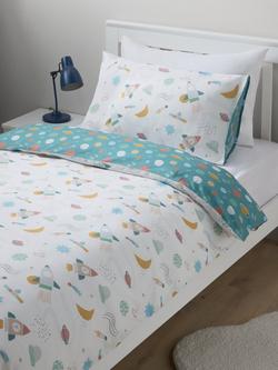 John Lewis Kids' Space Duvet Cover and Pillowcase Set, Multi - view 2, White