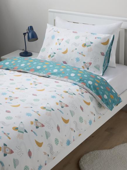 John Lewis Kids' Space Duvet Cover and Pillowcase Set, Multi - view 2, White