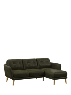 John Lewis Arlo RHF Chaise Leather Sofa, Light Leg, Demetra Green
