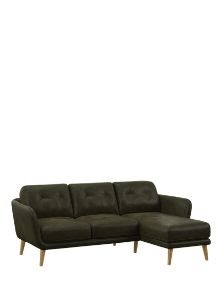 John Lewis Arlo RHF Chaise Leather Sofa, Light Leg, Demetra Green