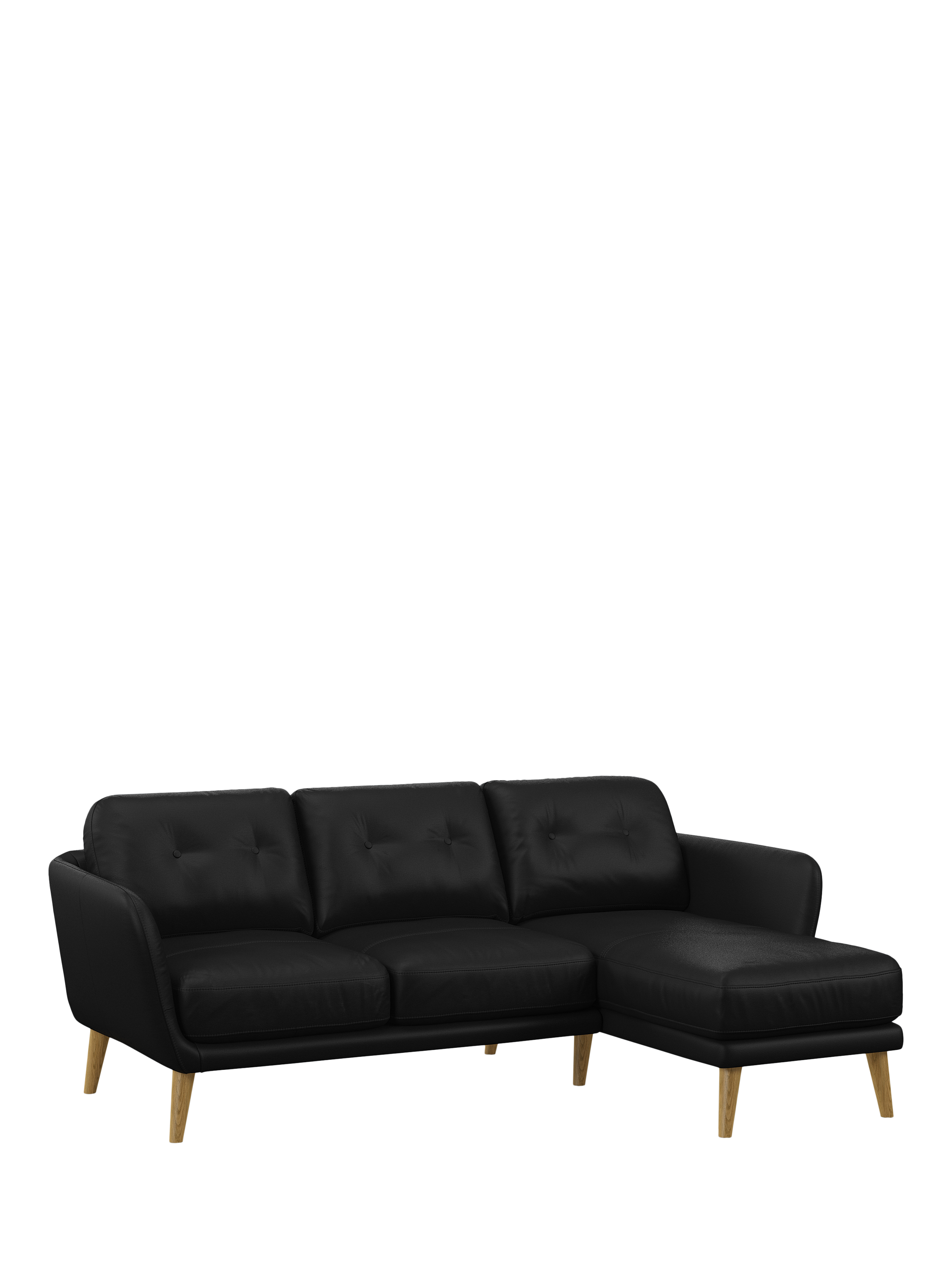 Arlo Range, John Lewis Arlo RHF Chaise Leather Sofa, Light Leg, Matt Black