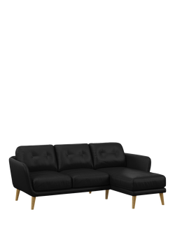 John Lewis Arlo RHF Chaise Leather Sofa, Light Leg, Matt Black