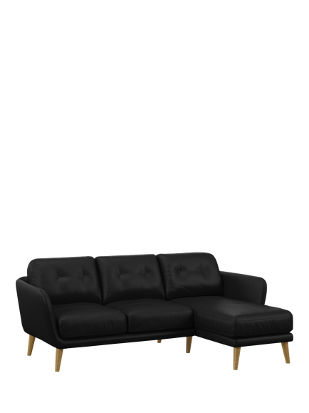 John Lewis Arlo RHF Chaise Leather Sofa, Light Leg, Matt Black