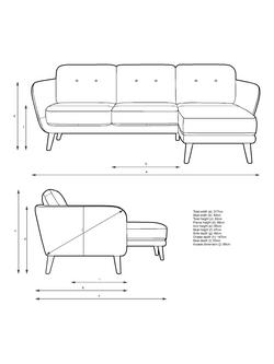 John Lewis Arlo RHF Chaise Leather Sofa, Light Leg - view 2, Matt Black