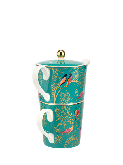 Sara Miller Chelsea Collection Tea for One Fine China Teapot & Mug Set, 350ml, Green - view 2, Multi Multi