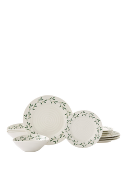 Sophie Conran for Portmeirion Mistletoe Porcelain Dinnerware Set, 12 Piece, White/Multi, White Multi White