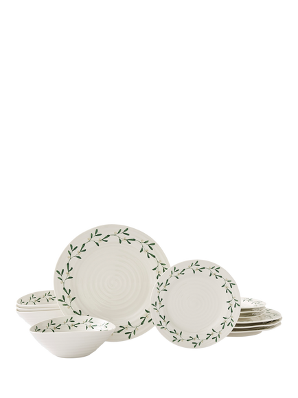 Sophie Conran for Portmeirion Mistletoe Porcelain Dinnerware Set, 12 Piece, White/Multi, White Multi White