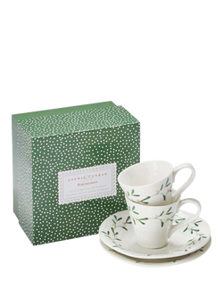 Sophie Conran for Portmeirion Mistletoe Porcelain Espresso Cup & Saucer, Set of 2, 80ml, White/Multi - view 2, White/Multi