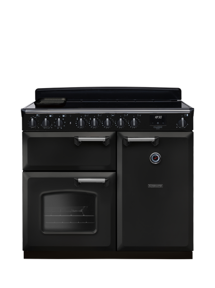 Rangemaster Classic Deluxe CLDL100EIP 100cm Electric Range Cooker with Induction Hob, Charcoal Black/Chrome