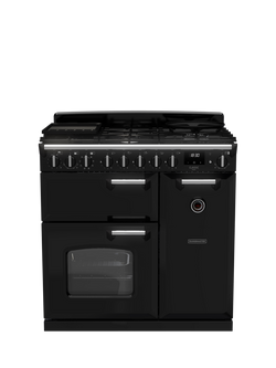 Rangemaster Classic Deluxe CLDL90DFP 90cm Dual Fuel Range Cooker with Gas Hob, Charcoal Black/Chrome