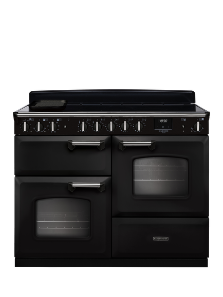 Rangemaster Classic Deluxe CLDLO110EIPBOR/AB1 110cm Electric Range Cooker with Induction Hob, Bordeaux, Charcoal Black/Chrome