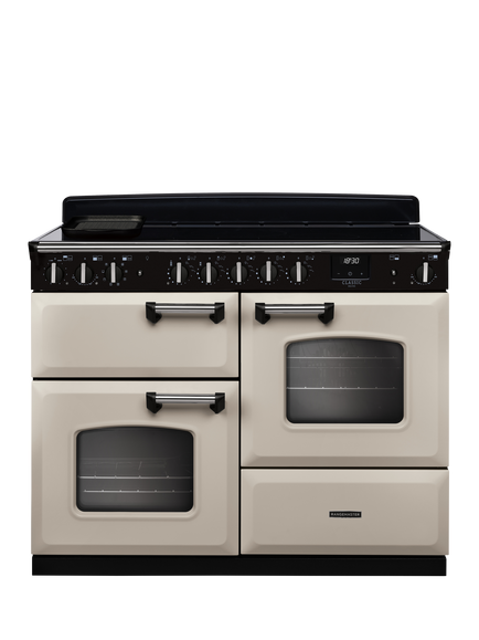 Rangemaster Classic Deluxe CLDLO110EIPBOR/AB1 110cm Electric Range Cooker with Induction Hob, Bordeaux, Pale Cream/Chrome