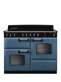 Rangemaster Classic Deluxe CLDLO110EIPBOR/AB1 110cm Electric Range Cooker with Induction Hob, Bordeaux, Stone Blue/Chrome
