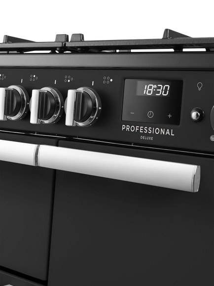 Rangemaster Professional Deluxe PRDL90DFP 90cm Dual Fuel Range Cooker with Gas Hob, Black