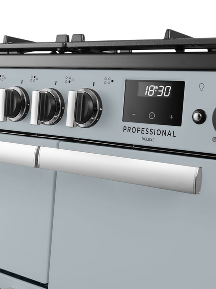 Rangemaster Professional Deluxe PRDL90DFP 90cm Dual Fuel Range Cooker with Gas Hob, Misty Blue
