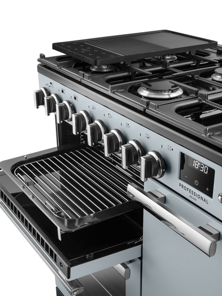 Rangemaster Professional Deluxe PRDL90DFP 90cm Dual Fuel Range Cooker with Gas Hob - view 2, Misty Blue