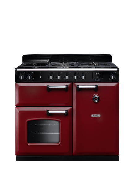 Rangemaster Classic CL100DFPBOR/CM1 Dual Fuel Range Cooker with Gas Hob, Bordeaux