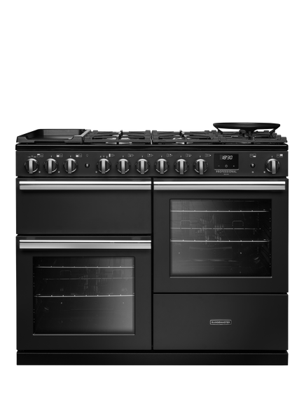 Rangemaster Professional Deluxe PRDLO110DFP 110cm Dual Fuel Range Cooker with Gas Hob, Black