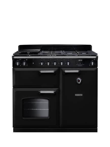 Rangemaster Classic CL100DFPBOR/CM1 Dual Fuel Range Cooker with Gas Hob, Black
