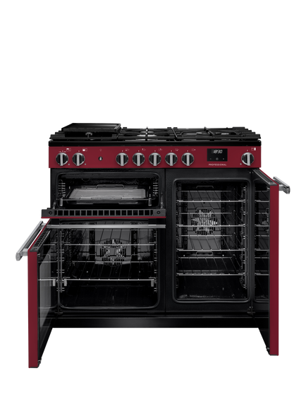 Rangemaster Professional + PR100DFP 100cm Dual Fuel Range Cooker with Gas Hob - view 2, Bordeaux