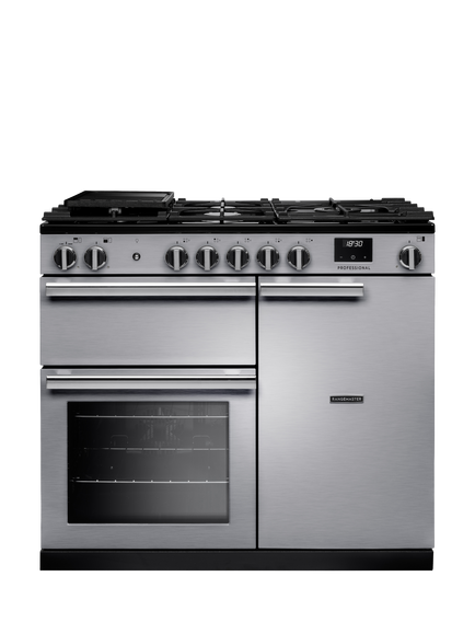 Rangemaster Professional + PR100DFSTST/CM1 100cm Dual Fuel Range Cooker with Gas Hob, Stainless Steel, Stainless Steel