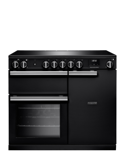 Rangemaster Professional + PR100EIPGBL/CM1 100cm Electric Range Cooker with Induction Hob, Black, Black