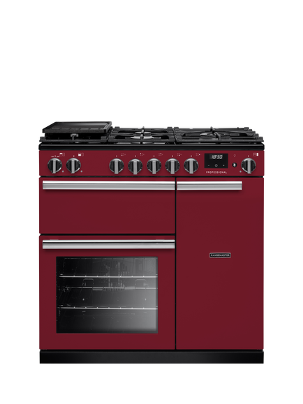 Rangemaster Professional + PR90DFP 90cm Dual Fuel Range Cooker with Gas Hob, Bordeaux