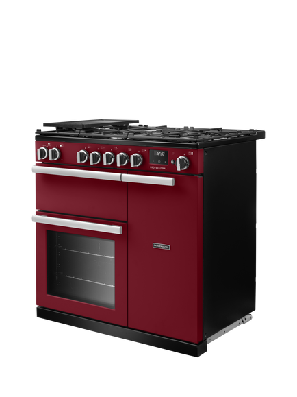 Rangemaster Professional + PR90DFP 90cm Dual Fuel Range Cooker with Gas Hob - view 2, Bordeaux