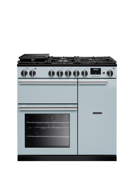 Rangemaster Professional + PR90DFP 90cm Dual Fuel Range Cooker with Gas Hob, Misty Blue