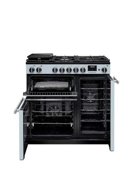 Rangemaster Professional + PR90DFP 90cm Dual Fuel Range Cooker with Gas Hob - view 2, Misty Blue