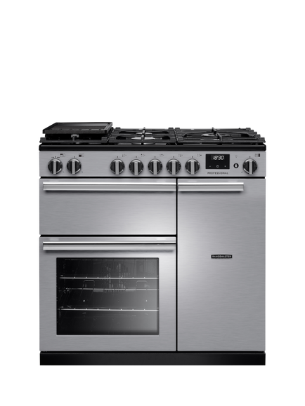 Rangemaster Professional + PR90DFSTST/CM1 90cm Dual Fuel Range Cooker with Gas Hob, Stainless Steel, Stainless Steel