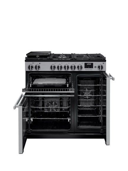 Rangemaster Professional + PR90DFSTST/CM1 90cm Dual Fuel Range Cooker with Gas Hob, Stainless Steel - view 2, Stainless Steel
