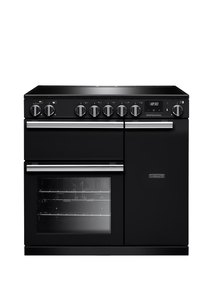 Rangemaster Professional + PR90EIPGBL/CM1 90cm Electric Range Cooker with Induction Hob, Black, Black