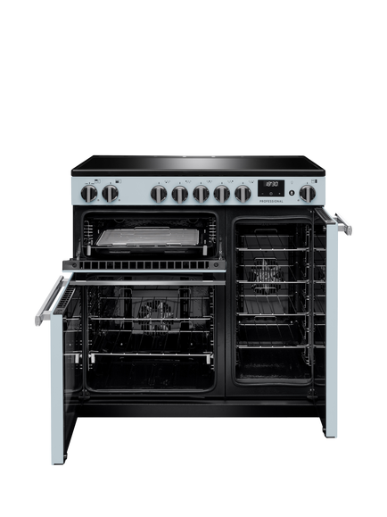 Rangemaster Professional + PR90EIP 90cm Electric Range Cooker with Induction Hob - view 2, Misty Blue