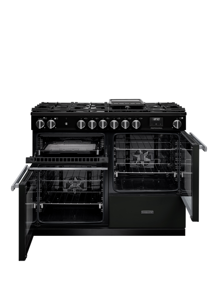 Rangemaster Professional + PRO110DFPGBL/CM1 110cm Dual Fuel Range Cooker with Gas Hob, Black - view 2, Black