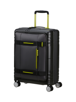 American Tourister Hello 4-Wheel 55cm Expandable Cabin Case, Black/Lime, Black/Lime
