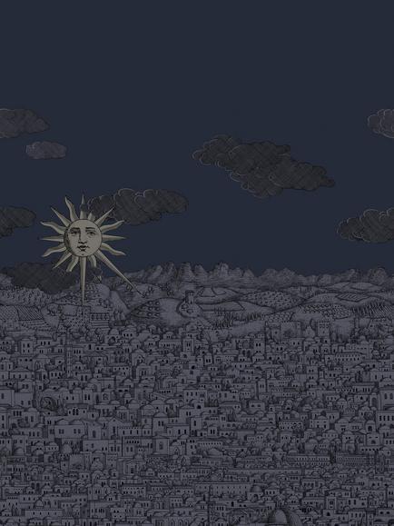 Cole & Son Vista Mediterranea Wallpaper Panel, Midnight Gilver Sun