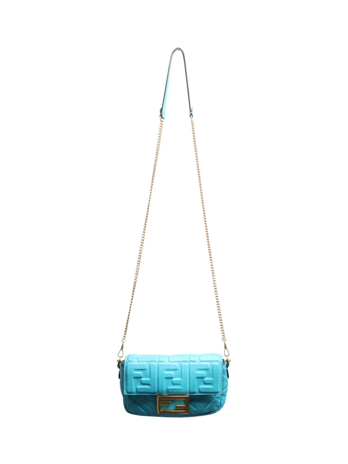 Product image 1 of 9, which shows Pre-loved Fendi Embossed Leather Mini Baguette Bag, Blue